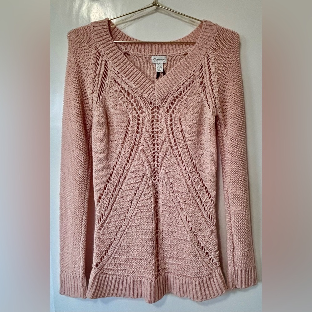 Dynamite| Pale Pink Loose Knit Longline V-Neck Sweater Sz XS